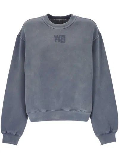 Alexander Wang Puff Logo Sweatshirt In Structured Terry In Blue