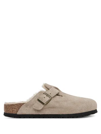 Birkenstock Women's Boston Shearling Clog In Taupe Suede/sandcastle At Urban Outfitters In Multi