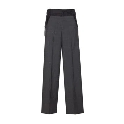Sacai Check-pattern Buckle Trousers In Gray