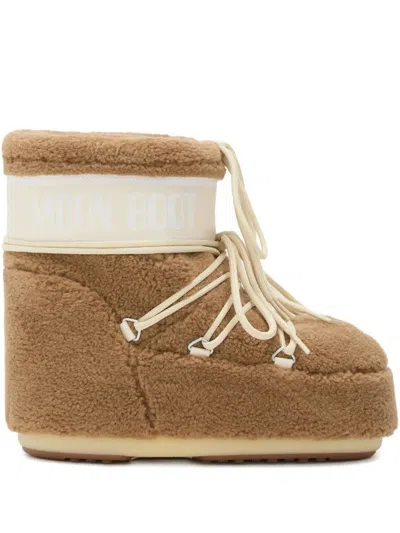Moon Boot Camel Eco Fur Icon Low Ankle Boots In Brown