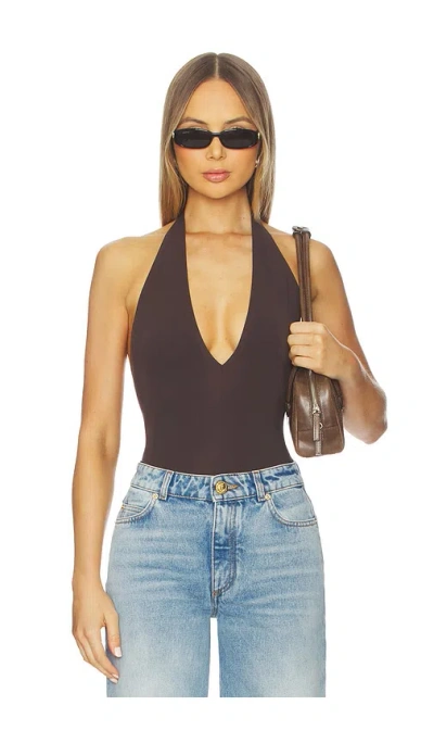 Commando X Revolve Ballet Deep Plunge Halter Bodysuit In Brown