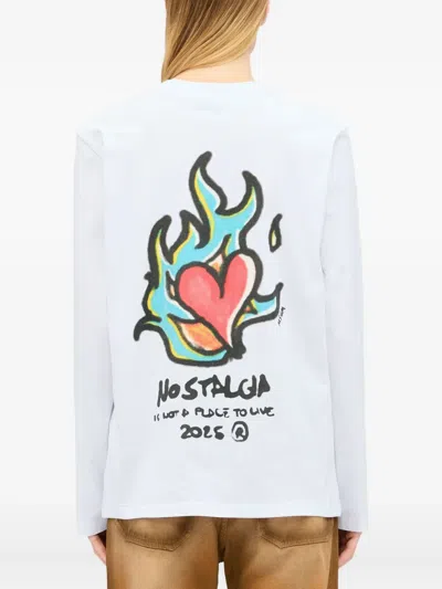 Msgm Heart-print Long-sleeve T-shirt In White