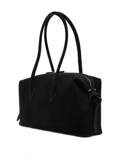 Yuzefi Rectangular Suede Shoulder Bag With Top Handles In Black
