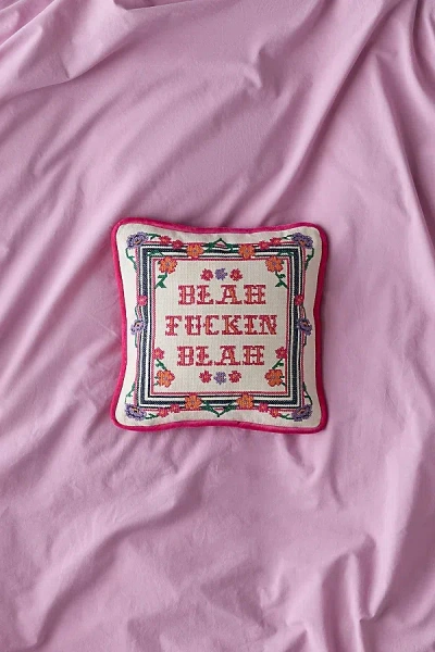 Urban Outfitters Blah Blah Cross Stitch Throw Pillow In Blah Blah At  In Multi