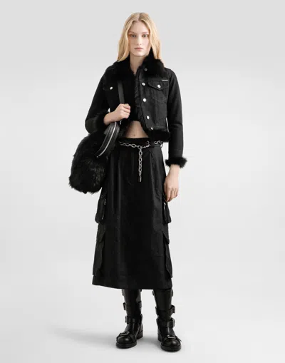 Dolce & Gabbana Cropped Denim Jacket Fur Cuffs In Black