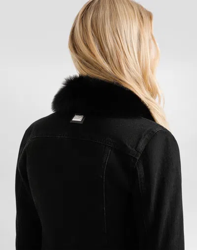 Dolce & Gabbana Cropped Denim Jacket Fur Cuffs In Black