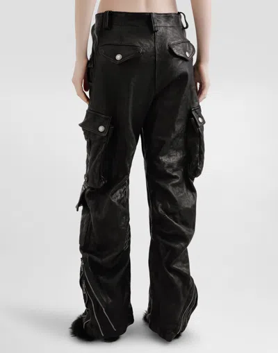 Dolce & Gabbana Cargo-pocket Leather Trousers In Black