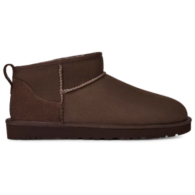 Ugg Classic Ultra Mini Low Heels Ankle Boots In Leather Color Suede In Brown