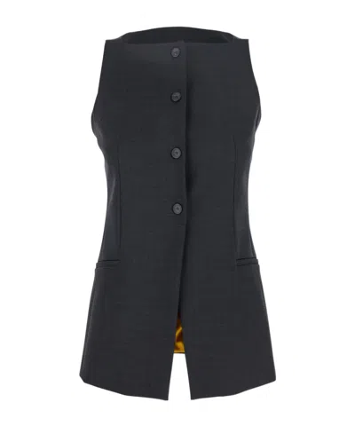 Merci Button Vest In Gray