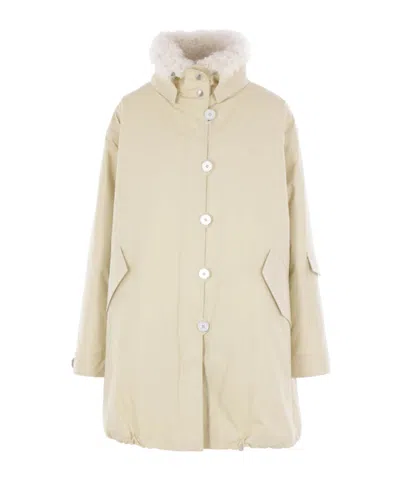 Jil Sander Oversized Parka In Textured Cotton With Removable Filling In Neutral