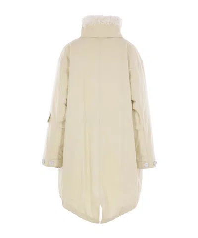 Jil Sander Oversized Parka In Textured Cotton With Removable Filling In Neutral