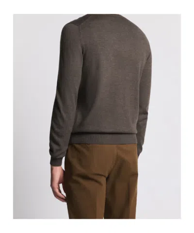 Fay Round-neck Pullover In Wool In Brown