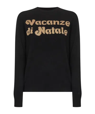 Mc2 Saint Barth Black Jacquard Wool Blend New Queen Sweater In Black