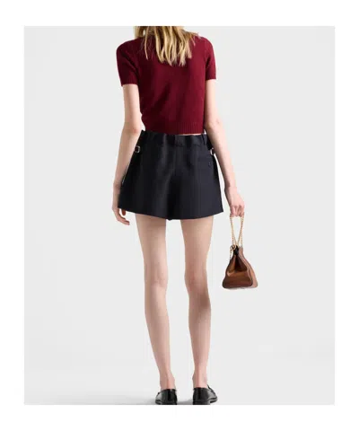 Prada Chevron Wool Shorts In Blue
