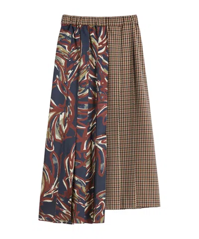 Weekend Max Mara Omens Wine-coloured Fanale Contrast Pleat Wool-blend Midi Skirt In Multi