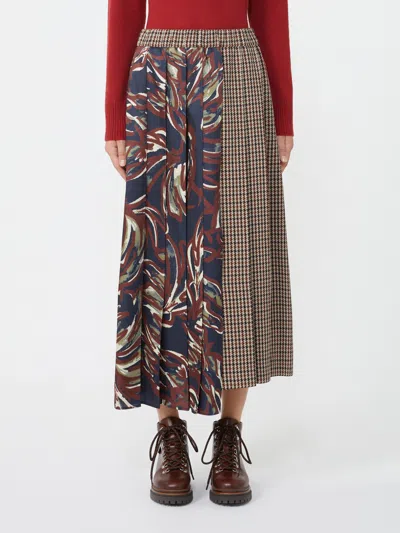 Weekend Max Mara Omens Wine-coloured Fanale Contrast Pleat Wool-blend Midi Skirt In Multi