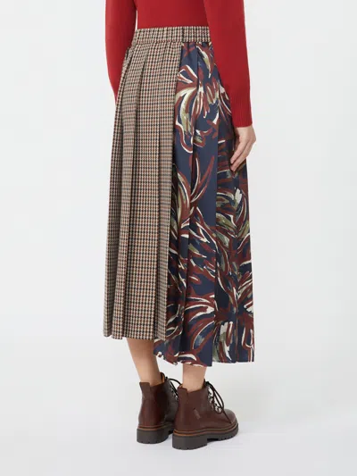 Weekend Max Mara Omens Wine-coloured Fanale Contrast Pleat Wool-blend Midi Skirt In Multi