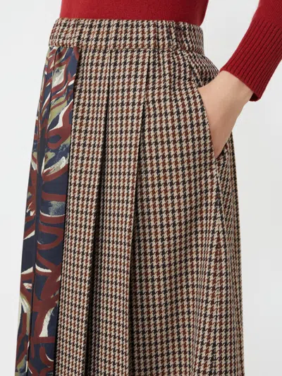 Weekend Max Mara Omens Wine-coloured Fanale Contrast Pleat Wool-blend Midi Skirt In Multi