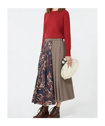 Weekend Max Mara Omens Wine-coloured Fanale Contrast Pleat Wool-blend Midi Skirt In Multi