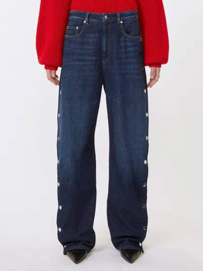 Sportmax Lichene Side Snap Wide Leg Jeans In Blue