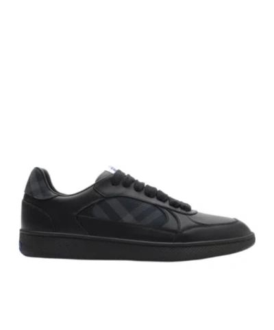 Burberry Leather And Check Terrace Sneakers In Black