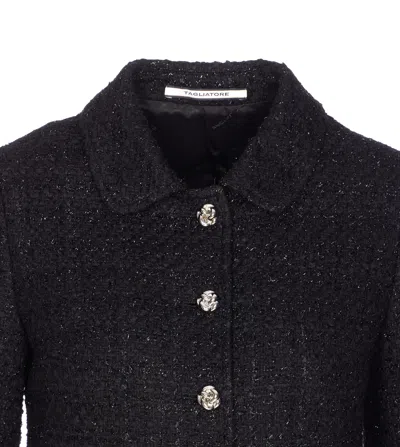 Tagliatore Textured Boucle Jacket With Long Sleeves And Pockets In Black