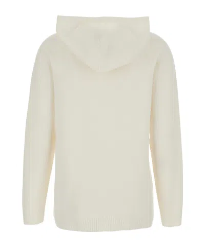 Fabiana Filippi White Hoodie With Drawstring Hood In Wool Blend Woman In White