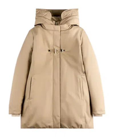 Fay Front Nylon Toggle Double Breasted Coat In Beige
