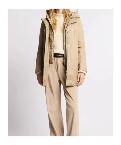 Fay Front Nylon Toggle Double Breasted Coat In Beige