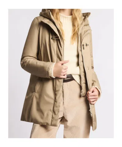 Fay Front Nylon Toggle Double Breasted Coat In Beige