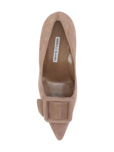 Manolo Blahnik Maysale Buckle Pointed Toe Pump In Brown