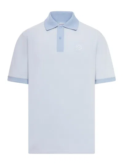 Loewe Cotton Polo Shirt With Anagram Embroidery In Blue