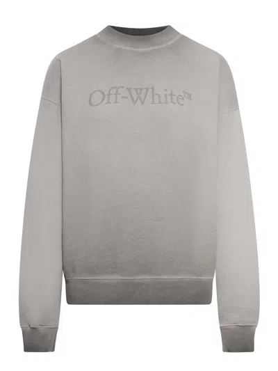 Off-white Crew Neck Cotton Sweatshirt With Degraded Effect In Neutral