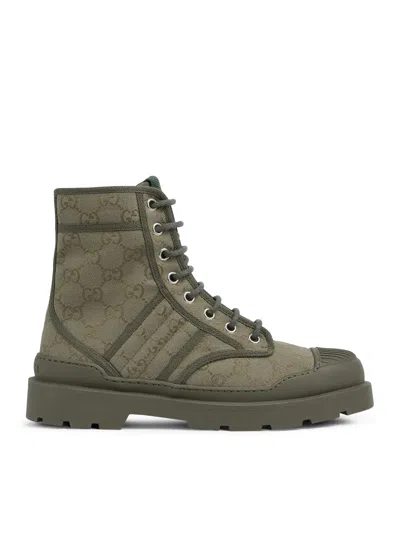 Gucci Army Green Gg Fabric Ankle Boots In Multi