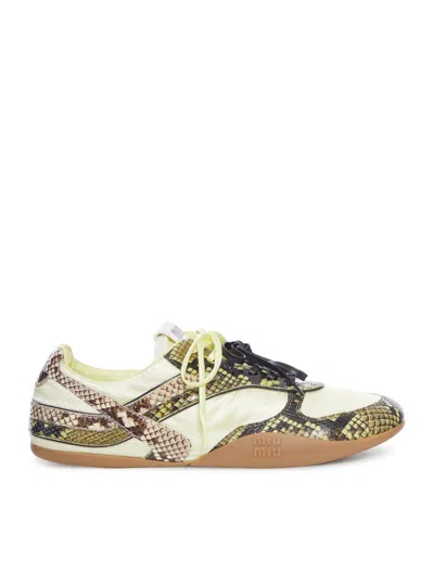 Miu Miu Gymnasium Technical Fabric And Python-print Ayers Leather Sneakers In Multi