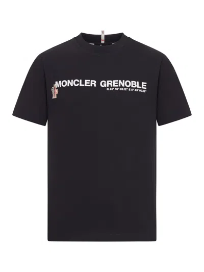 Moncler Midnight Blue Stretch Cotton T-shirt In Black