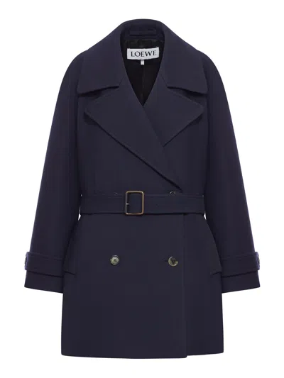 Loewe Double-breasted Belted Wool And Silk-blend Twill Jacket In Blue