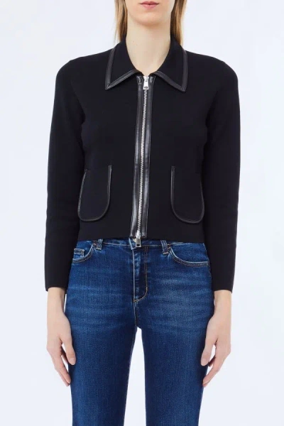 Liu •jo Leather-trimmed Zip-front Jacket In Black