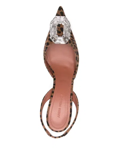Amina Muaddi Pointed-toe Slingback Heels With Crystal Embellishment In Animal Print