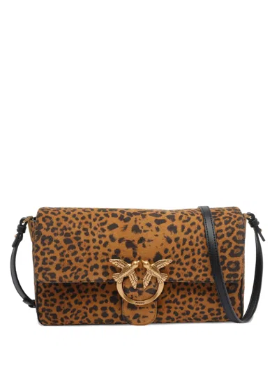 Pinko Slouchy Bag In Leopard Suede In Brown