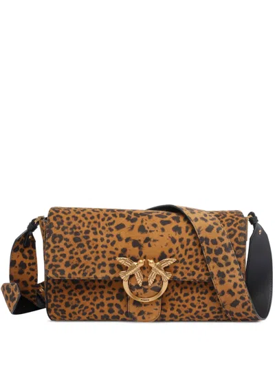 Pinko Slouchy Bag In Leopard Suede In Brown