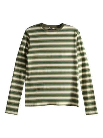 Auralee Gradient Stripe Cotton Long Sleeve Tee In Green