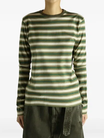 Auralee Gradient Stripe Cotton Long Sleeve Tee In Green