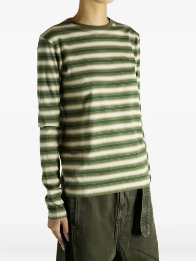Auralee Gradient Stripe Cotton Long Sleeve Tee In Green