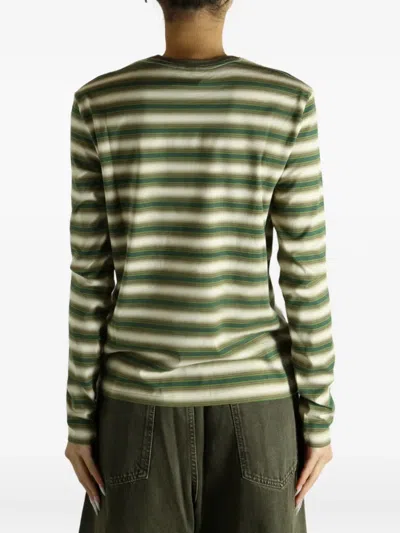 Auralee Gradient Stripe Cotton Long Sleeve Tee In Green