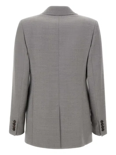 Max Mara Wool And Silk Double-cloth Blazer In Gray