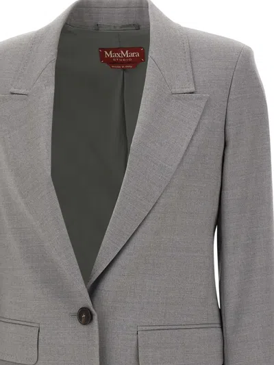 Max Mara Wool And Silk Double-cloth Blazer In Gray