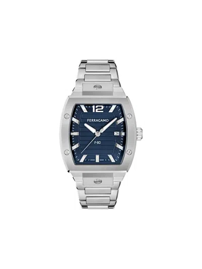Ferragamo Stainless Steel Tonneau F-80 40mm In Metallic