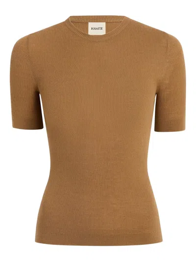 Khaite Celina Ribbed Wool-blend Top In Orange