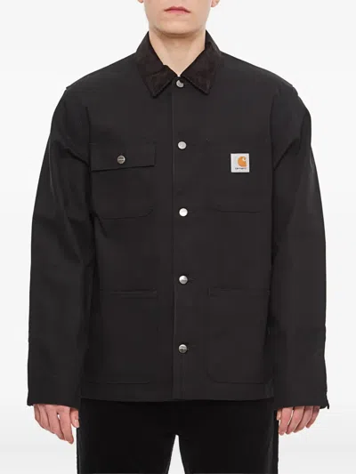 Carhartt Button-up Black Michigan Coat With Structured Collar In Black